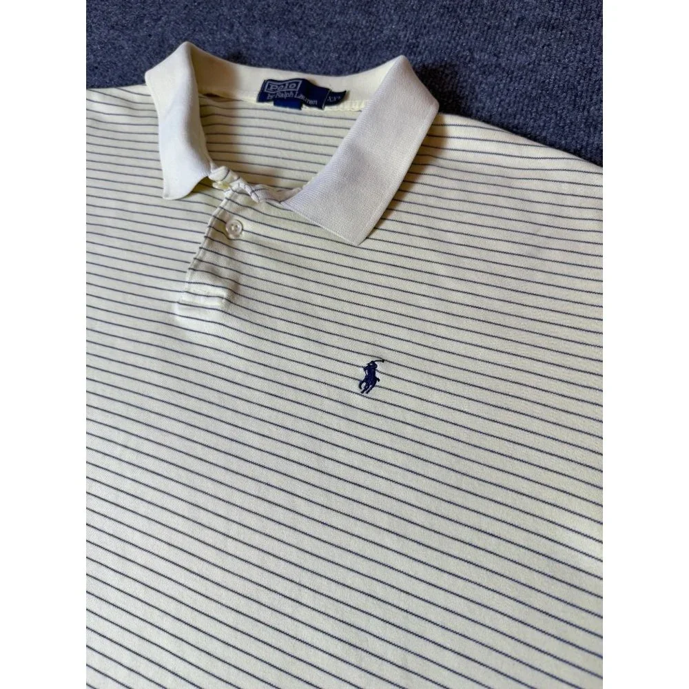 Polo Ralph Lauren Polo Shirt Mens XXL Yellow/Navy Striped Short Sleeve Casual‎